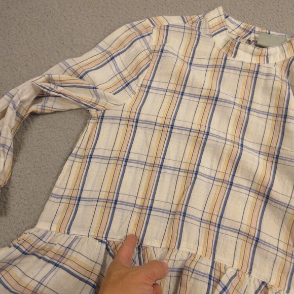 Maeve Anthropologie Plaid Ruffle Tunic Blouse Top size 6 Prairie Peasant - Picture 3 of 11